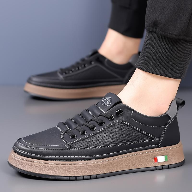 2025 Men's Causal Shoes Luxury Brand British Trendy Checkered Casual Versatile Leather Board Walking Shoes Loafers Sneakers