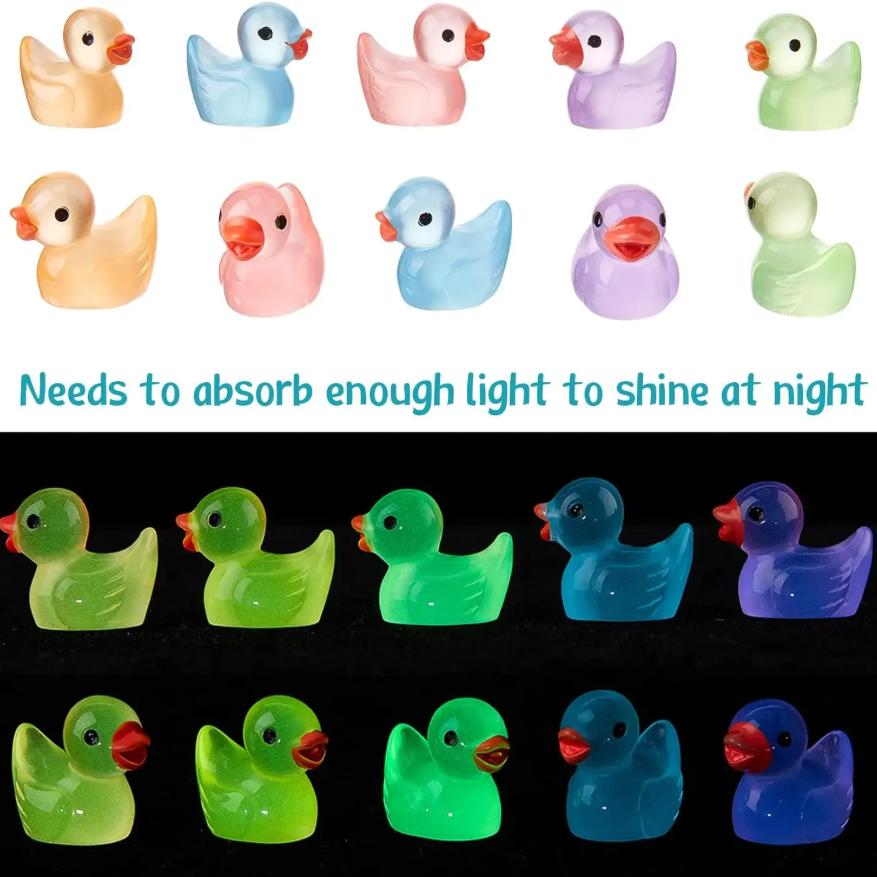 100PCS Luminous Mini Ducks Moss Microlandscape Miniature Duck Figurines Fairy Garden Accessories Home Decor Glow in The Dark