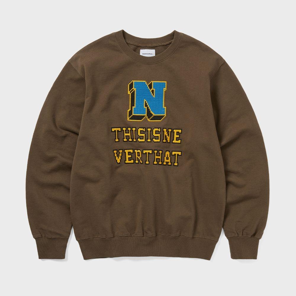ThIs Is Never That Cross Stitched Crewneck Brown M