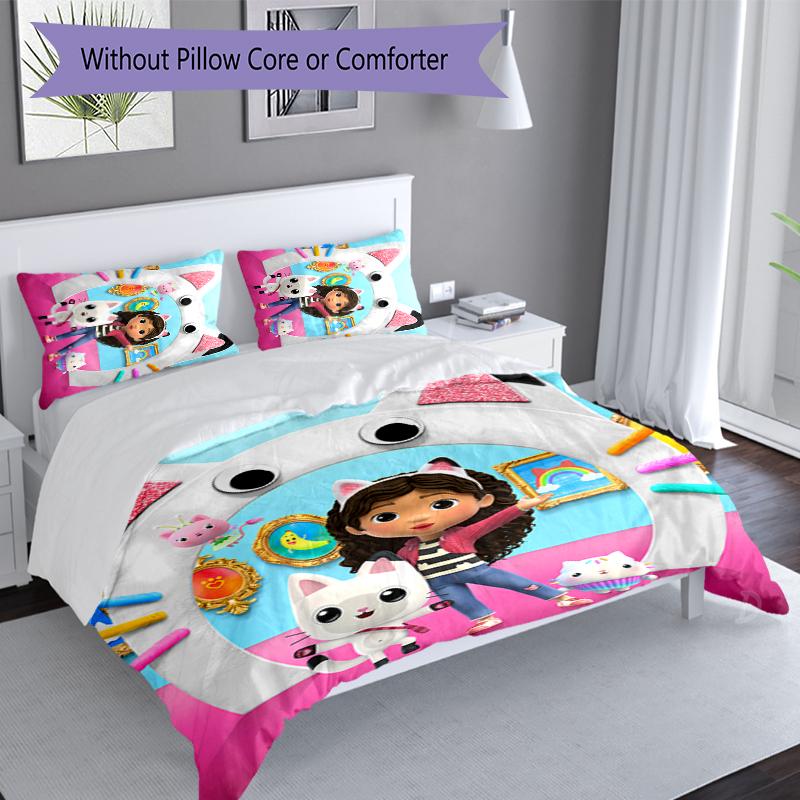 3pcs Gabby's Dollhouse Duvet Cover Set, Includes 1 Duvet Cover and 2 Pillowcases,Skin-Friendly&Comfortable Fabric,Suitable Bedding Sets