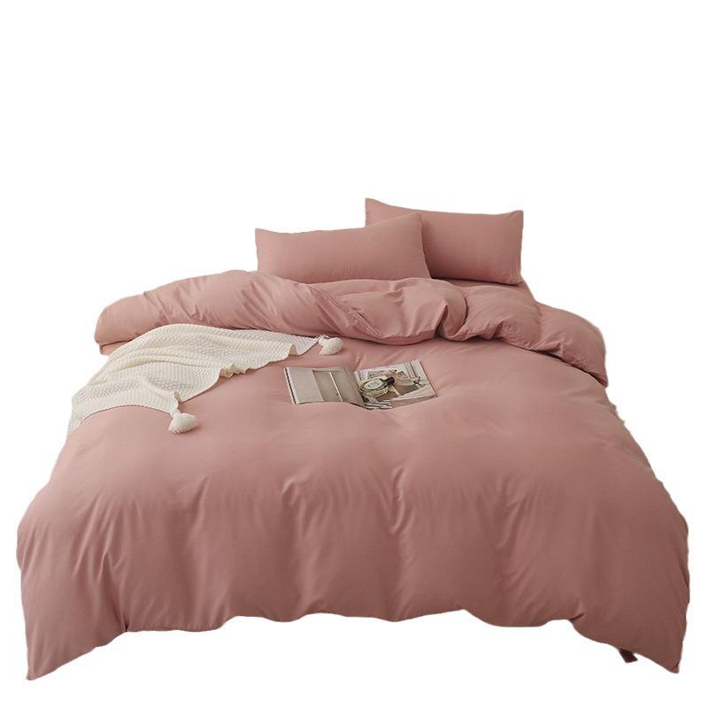 "Pure Color Sanded Four-Piece Bedding Set - Simple Style Quilt, Bedsheet for Dorms, Autumn/Winter."