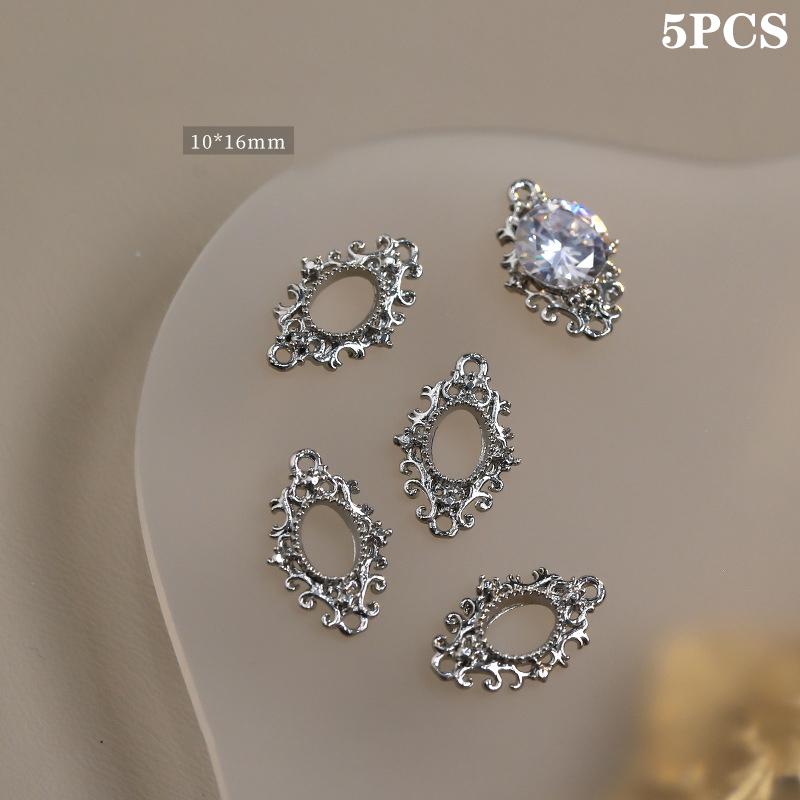 5Pcs Nail Accessory Metal Diamond Holder Retro Light Luxury Three-Dimensional Gold Silver Nail Drill Alloy Base Decoration