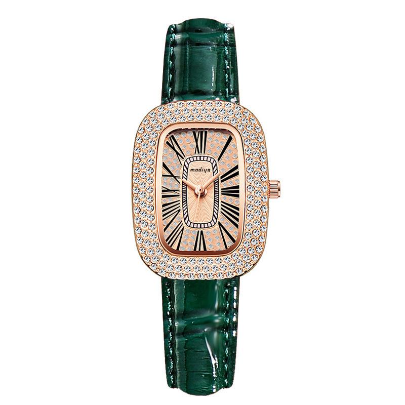 Small Green Watch Ladies Watch Niche Pigeon Egg Kuaishou Rhinestone Gypsy