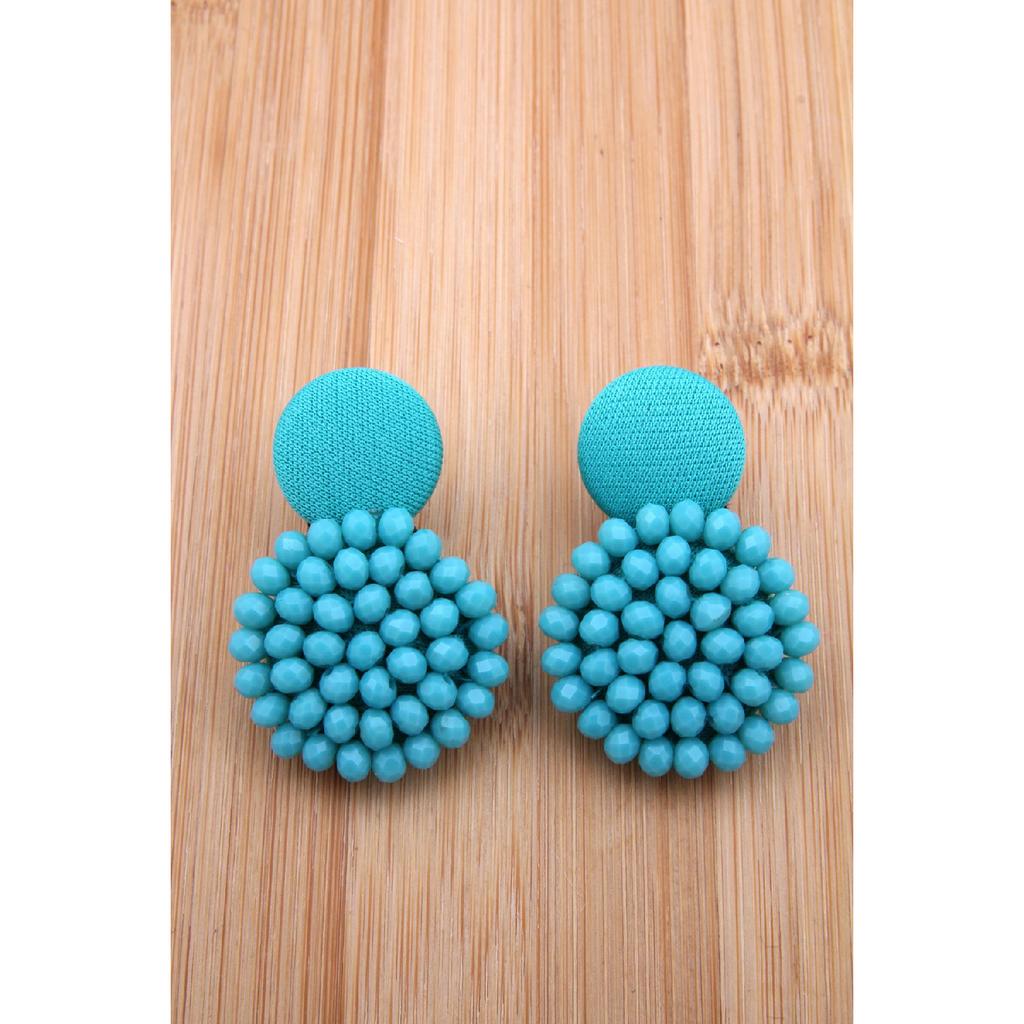 Black Crystal Design Button Earring