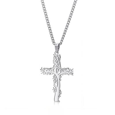 Christliches Kreuz Lebensbaum Anhänger Halskette für Damen Herren Gebetsamulett Edelstahl Schmuck Geschenk