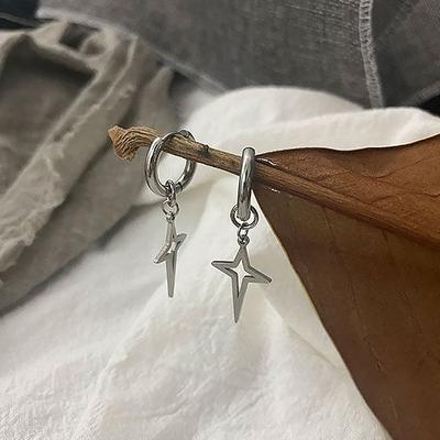 1Pair Gothic Punk Style Alloy Drop Earrings Black/Silver Color Stars Cross Simple Ear Stud For Women Men Rock Jewelry