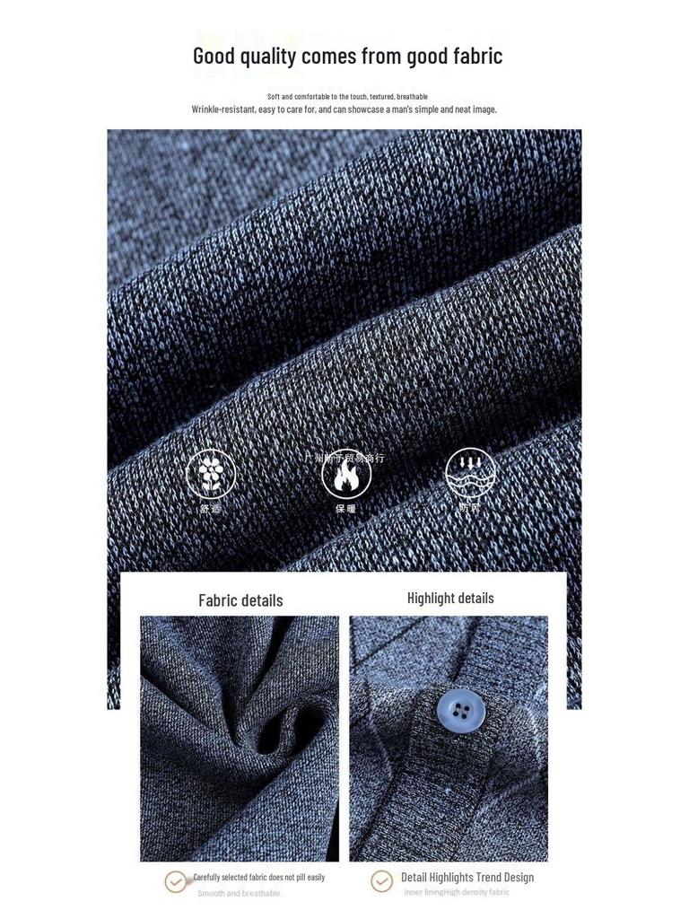 Men's Plus Velvet Knit Cardigan: Warm, Thick Sweater for Middle-aged and Elderly, Perfect for Autumn and Winter