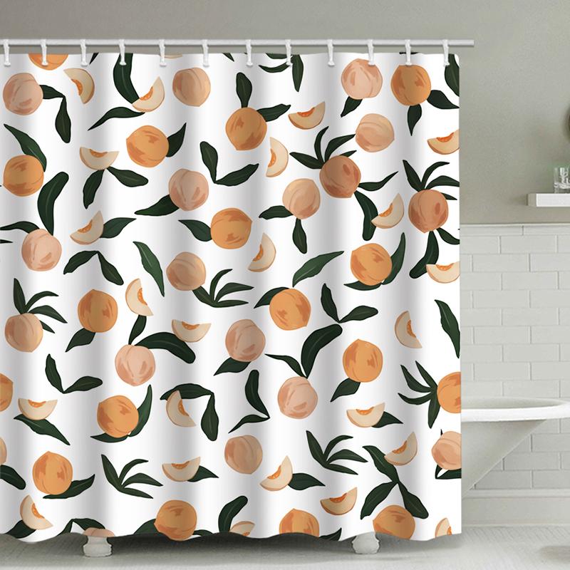 Fresh Fruit Orange Shower Curtain with Hooks Waterproof Polyester Bathroom Curtain Watercolor Bath Curtain for Bathroom Decor