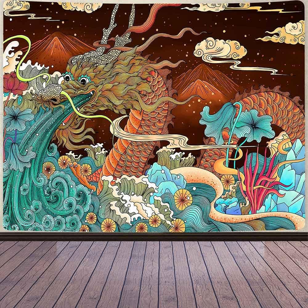 Aidatain Ukiyo-e Japanese Dragon Tapestry Large 75x100 чёрный