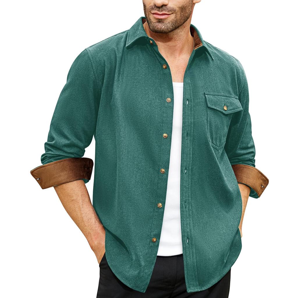 Men's -color Casual And Fashionable Long-sleeved Lapel Workwear Button-down Shirt