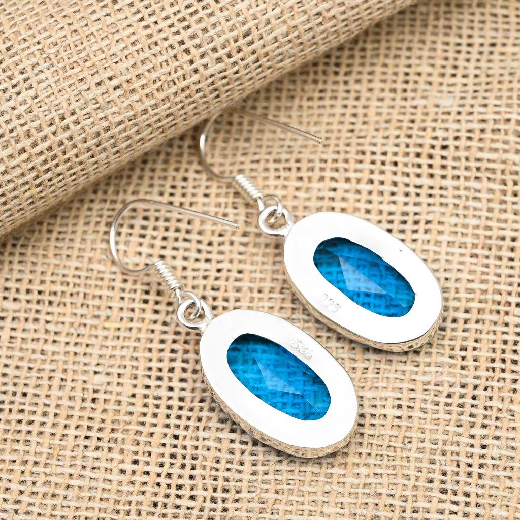 Blå Topaz Ädelsten Handgjorda 925 Sterling Silver bröllopssmycken örhänge