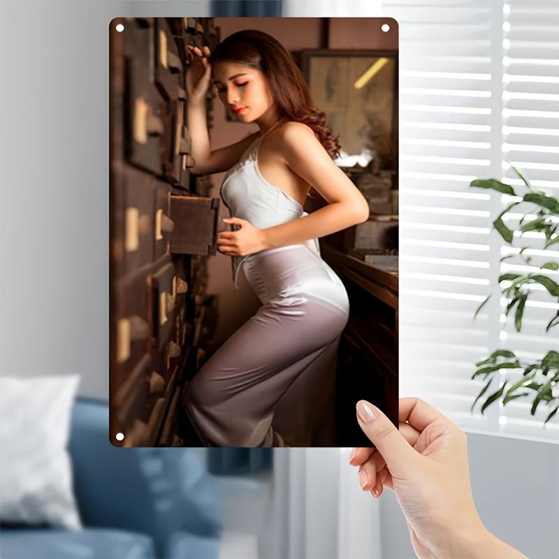 Vintage Metal Wall Art Sign Vintage Woman in White Wall Decor Elegant Retro Photo Poster