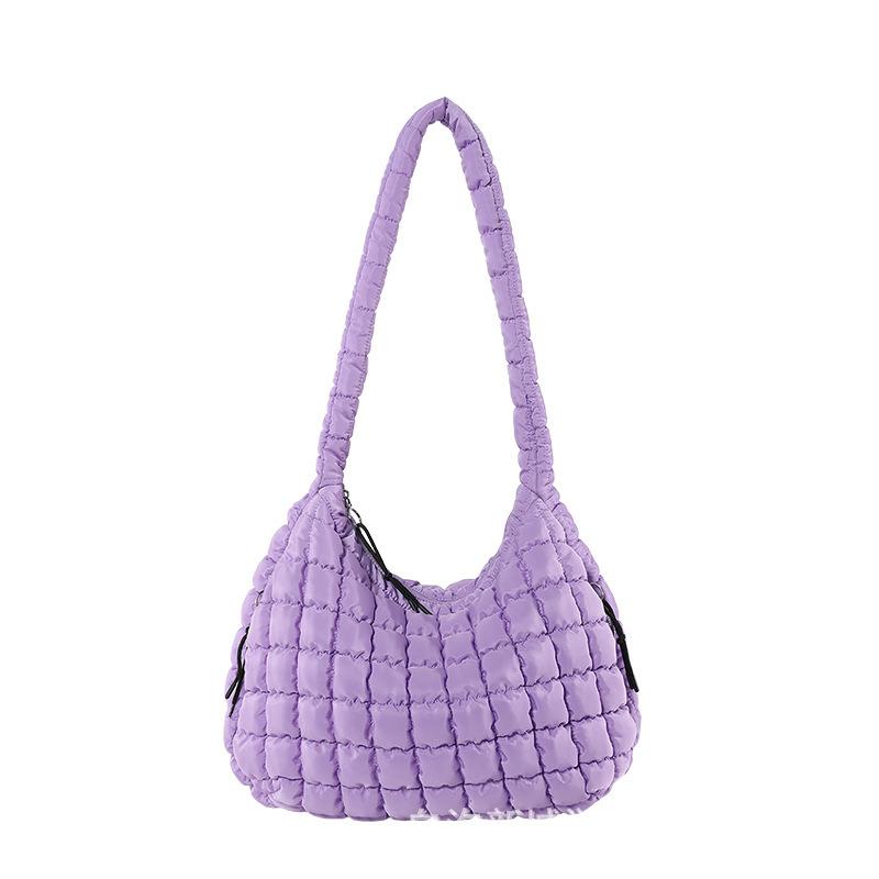 Checked Cloud Bag Fashionable Single Shoulder Portable Dumpling Bag Large Capacity Down Cotton Underarm Women's Bag