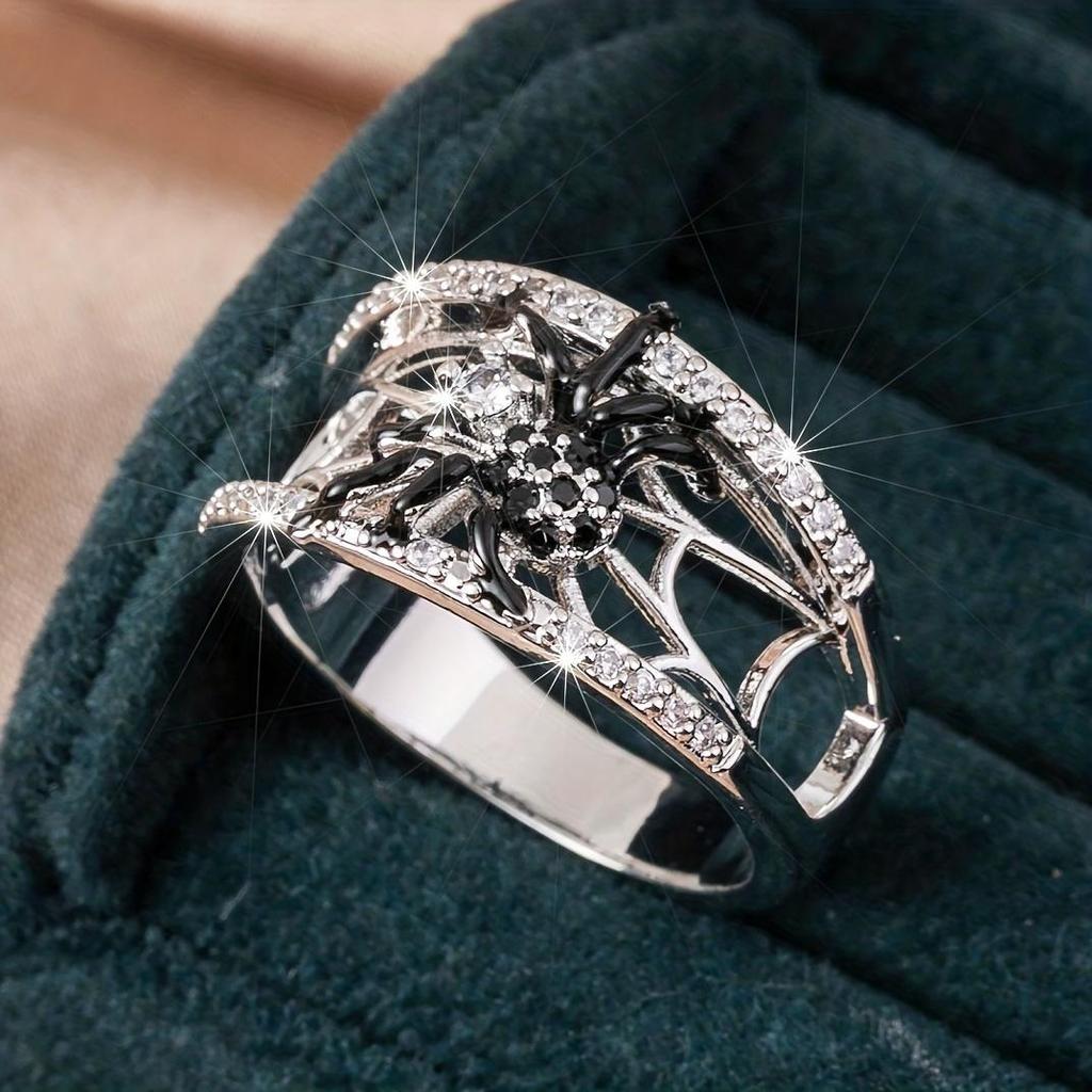 Exquisite Women's Creative 3D Retro Fashion Black Spider Weaving Web Ring Trendy Versatile Ring