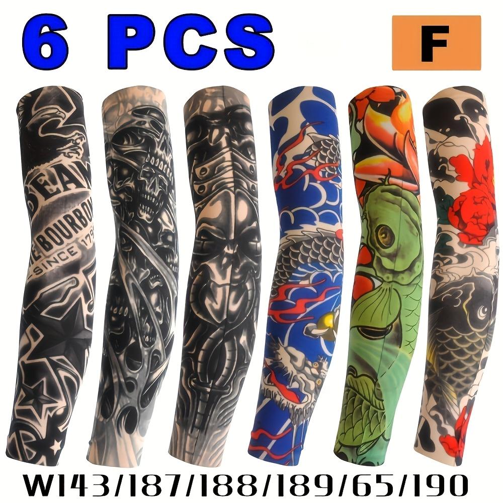 6 Stück gemischte Tattoo-Armschoner für Männer, Eisseide, Sonnenschutz, Kühlende Armschoner für Outdoor-Sportarten, Radfahren und Angeln