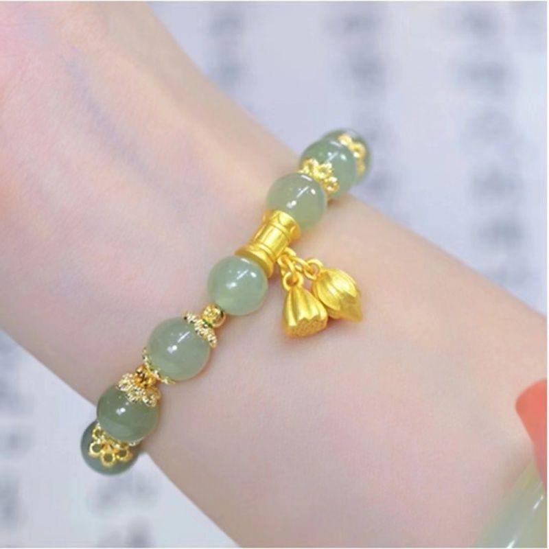 Přírodní bambusový korálkový náramek Čínský styl jadeitový náramek pro ženy Vynikající šťastný hotanský nefritový náramek