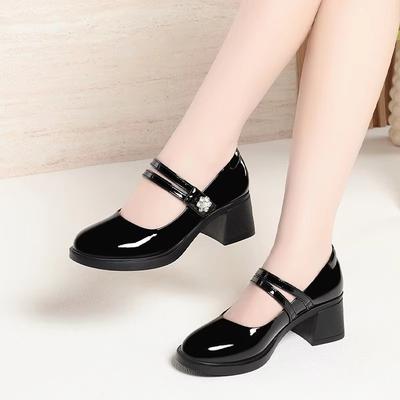 5.5cm Vintage Style Britannique Bouche Peu Profonde Talons Moyens Carrés Mary Janes Chaussures Femme Tendance 2025 Printemps Chaussures en Cuir Vif Bureau