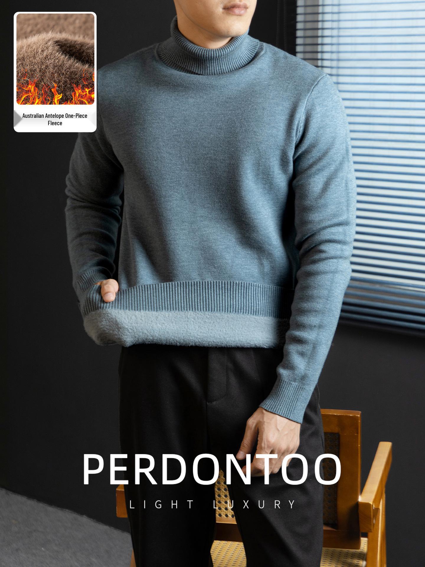 Men s Warm Winter Plush-Lined High Neck Kangaroo Pocket One-Piece Fleece Base Layer Sweater for Cold Protection L
