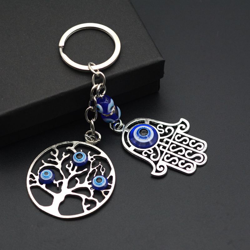 Blue Evil Eye Tree of Life Hand Charm Keychain Bag Accessory