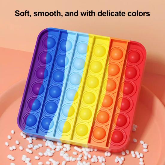 Rainbow Push Bubble Toy Stress Relief Round Square Heart Bubble Popping Game Silicone Bubble Squeeze Sensory Fidget Toy