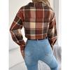 GMXIA Autumn and Winter Color-blocking Checkered Long-sleeved Woolen Short Jacket for Women