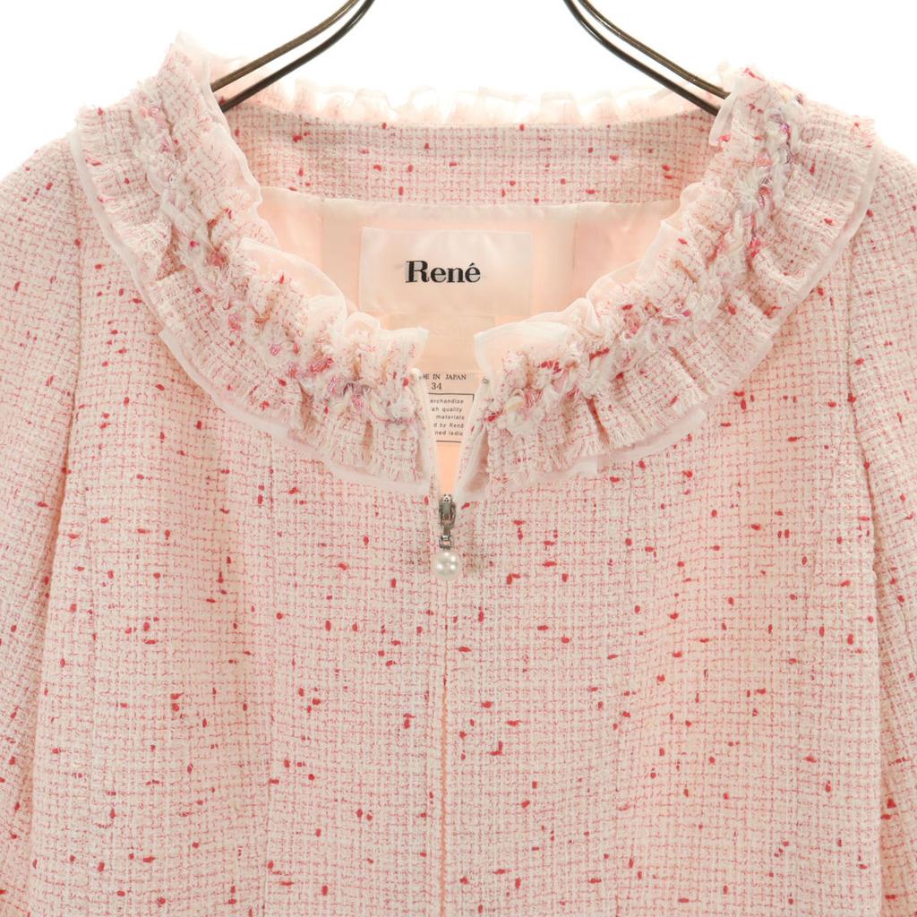 Unused Rene Made In Japan Five-quarter Sleeve Tweed Jacket 34 Pink Women Used