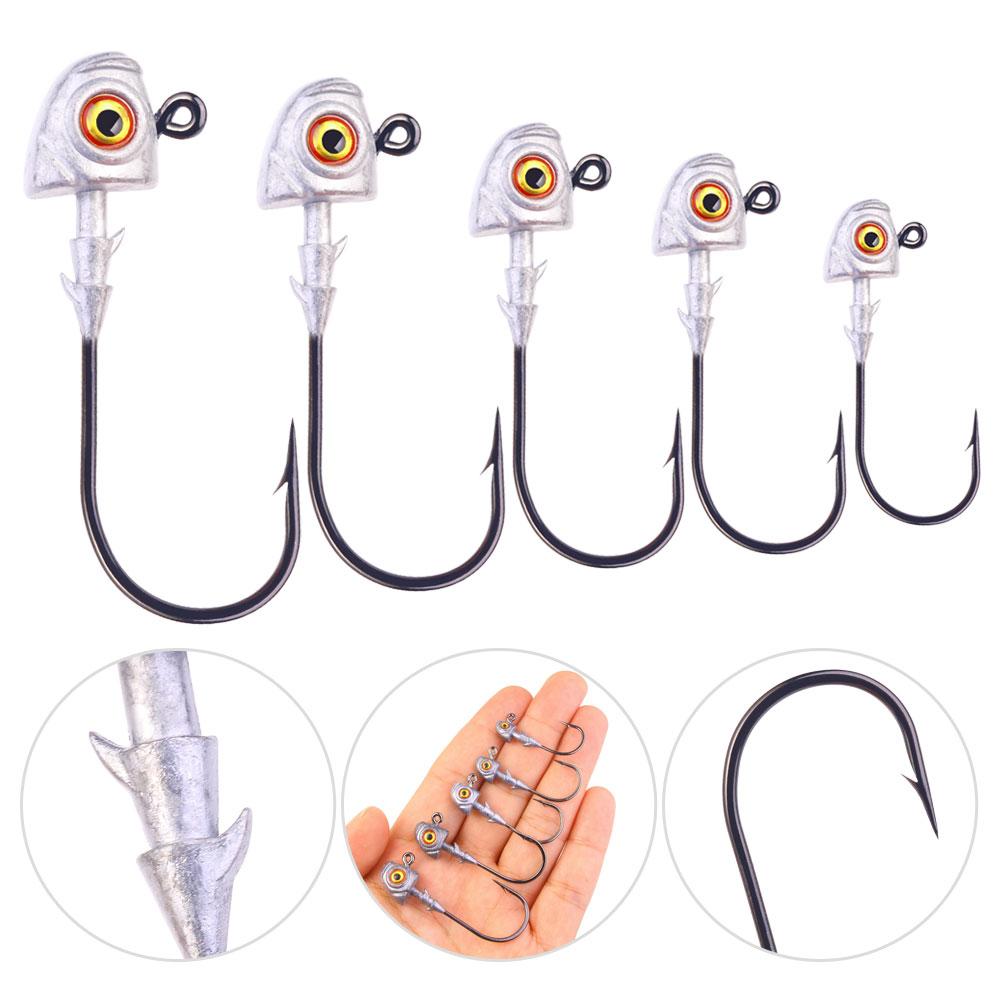 5PCS/Big Eyes High Strength Jig Head for Worm Lure Swimbait Hook For Seawater Freshwater Fishhook Fishing Tackle
