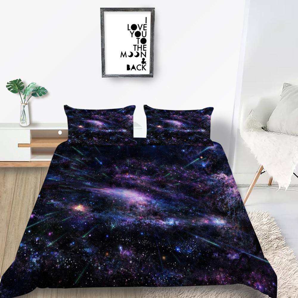 Star Printing Bedding Single Double Bed Full Size 3D Microfiber Universe Printing Pillowcase and Quilt Cover 2/3 Comfortable Home Decoration