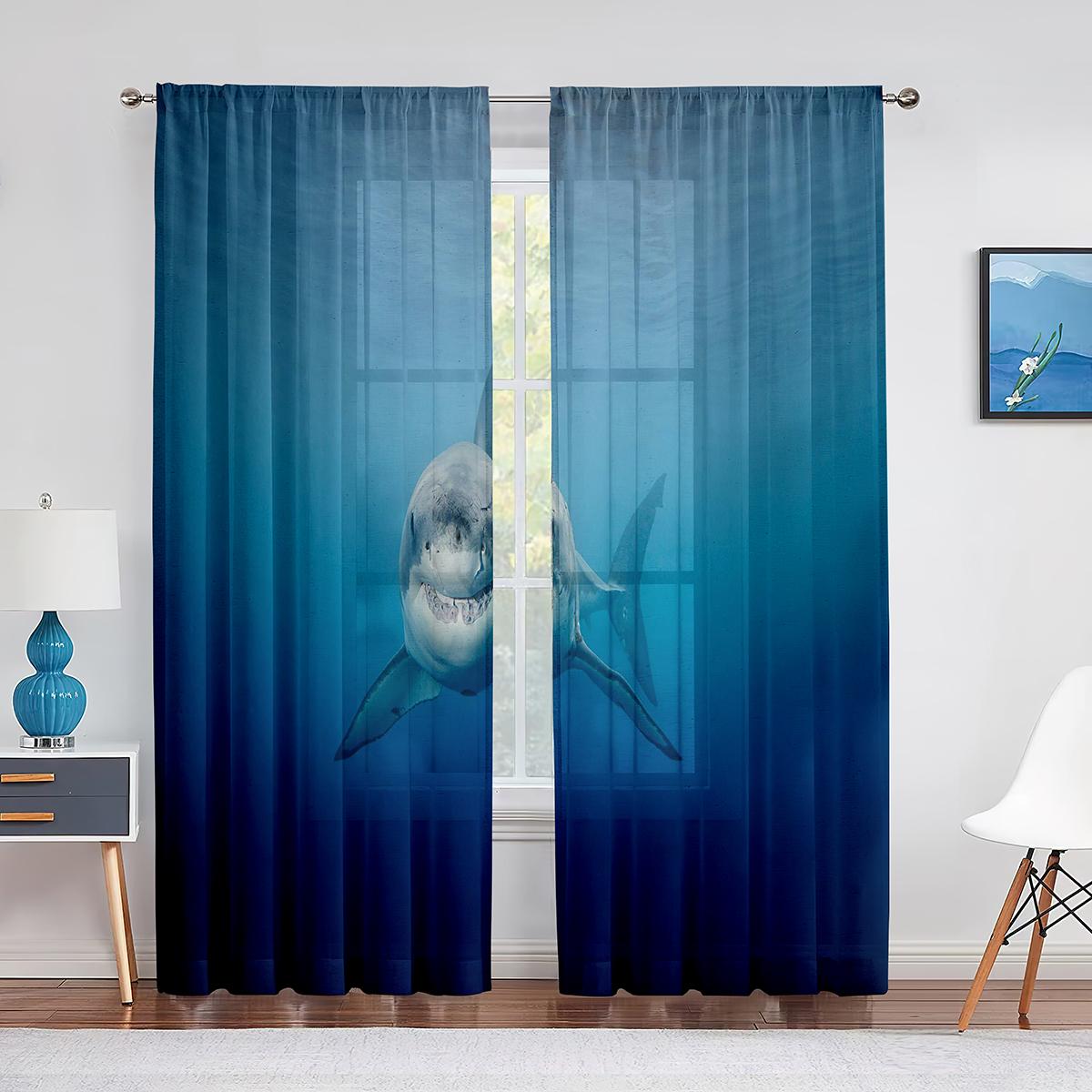 3D Акула Рыба Океан Морская Тема Прозрачная Вуаль Шторы для Гостиной Окна Шифоновые — фото 12