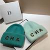 Chain Letter Cha Simple Wool Hat Winter Warm Rabbit Hair Double Fold Knitted Hat Outdoor Ear Protection