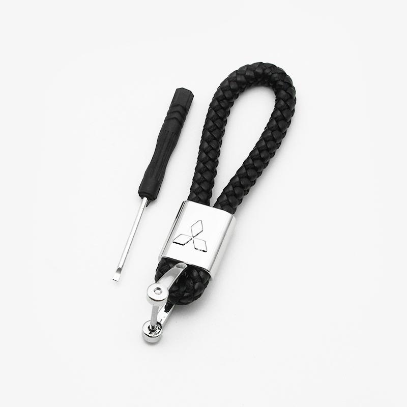 For Mitsubishi Outlander ASX Eclipse Cross Pajero Lancer 3D Metal Leather Car Styling Keychain Key Rings Key Holder Accessories
