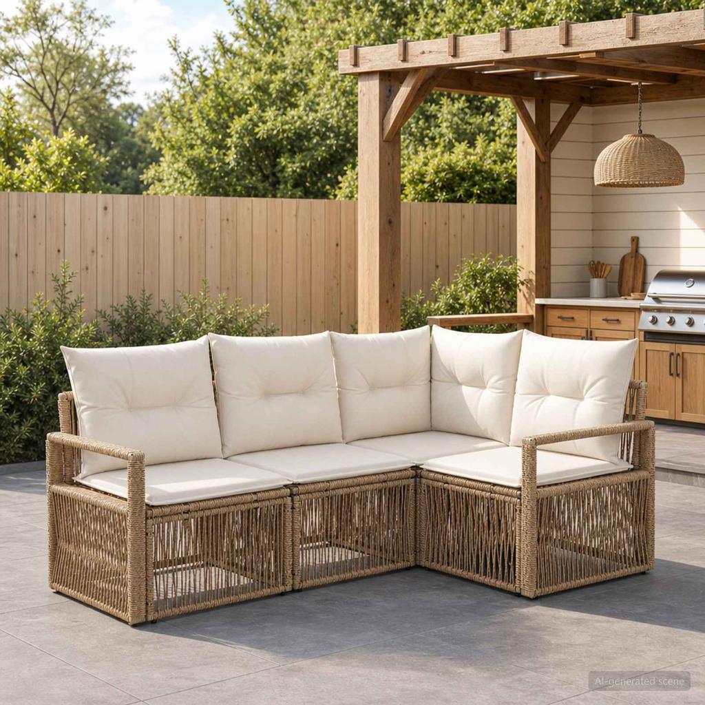 Garden Sofa Set 4 pcs. Beige Poly Rattan