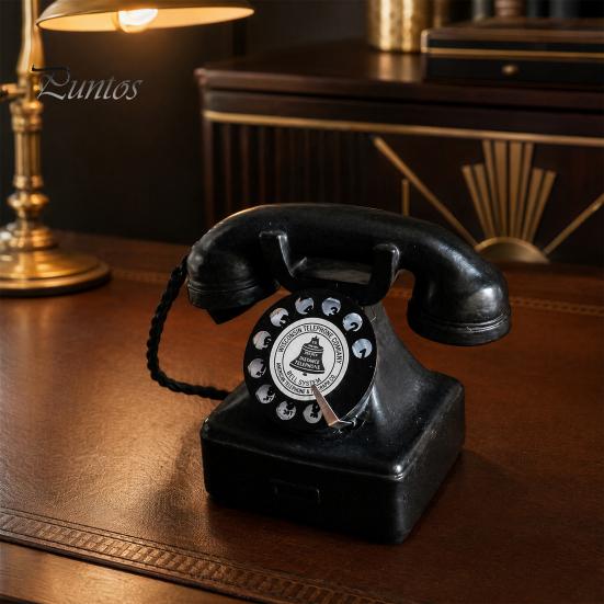 Matte Black Phone Ornament Old Telephone Ornaments, Mini Retro Desk Phone, Vintage Classic Landline Resin Decorative Nostalgic Home Office Decor Shop