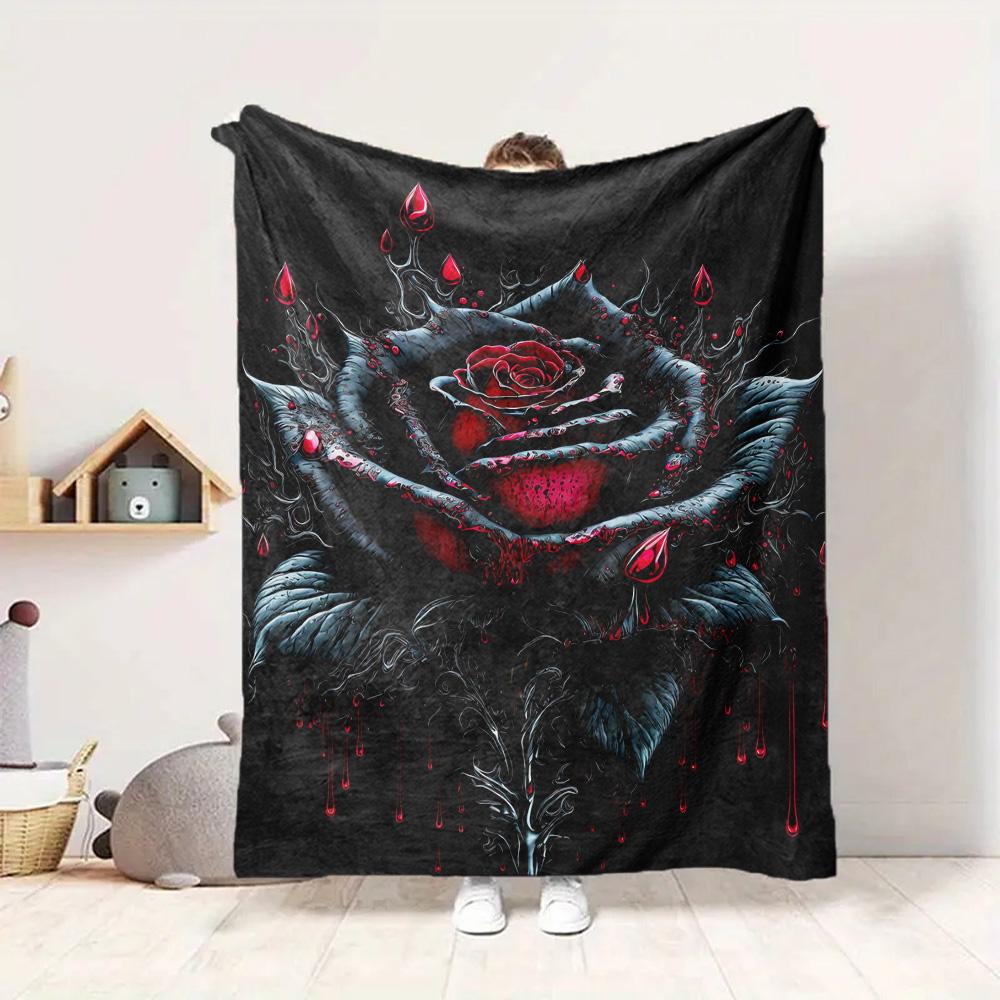 Gothic Rose Flannel Blanket Throw Blanket Soft Warm Sofa Bed Camping Car Home Decor Unique Christmas Gift C930164