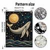 Unique 5D Framed Pearl Painting Kit with Ocean Whale and Full Moon Pattern Sparkling Bead Art Canvas DIY Handmade Craft for Living Room Decor