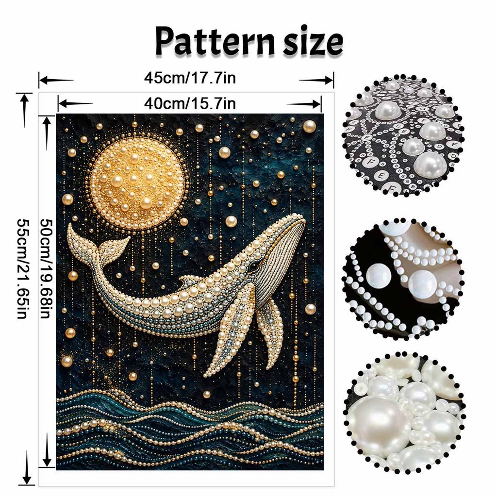 Unique 5D Framed Pearl Painting Kit with Ocean Whale and Full Moon Pattern Sparkling Bead Art Canvas DIY Handmade Craft for Living Room Decor
