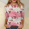Women's Fashionable Casual Three-Quarter Sleeve Christmas Print Round Neck Top