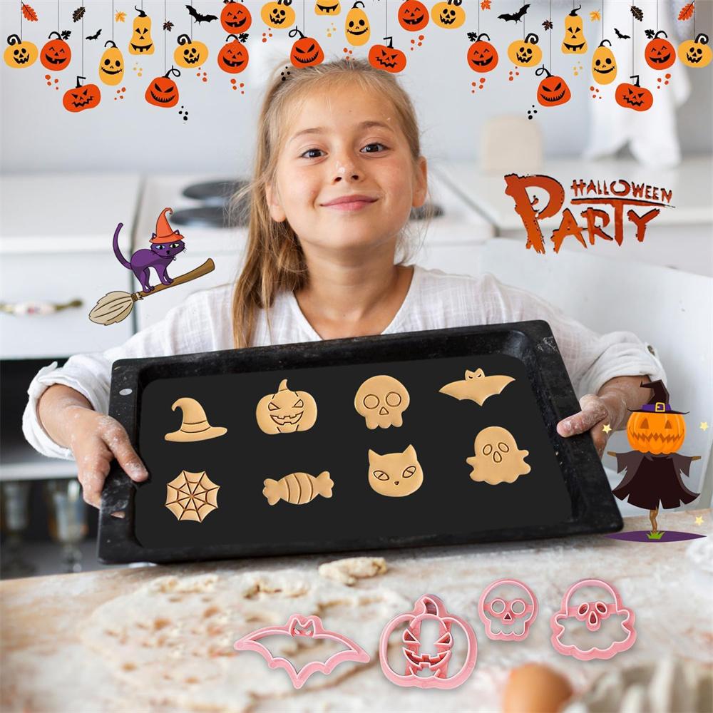 Halloween Cookie Cutters, 3D Pumpkin Bat Design Cookie Stamps, Cookie Cutter Set for Icing Decoration, Day of the Dead Decoratio