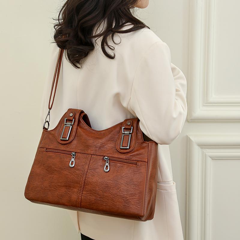 Frauen PU Leder Große Kapazität Schulter Tasche Damen Vintage Schulranzen Taschen 2025 Sommer Designer Handtasche Tote Umhängetasche