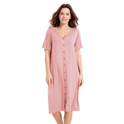 Modal Summer Short-sleeved Sexy Night Dress with Button Mid-long Nightdress Women's Comfortable Smooth Viscose Home Clothes