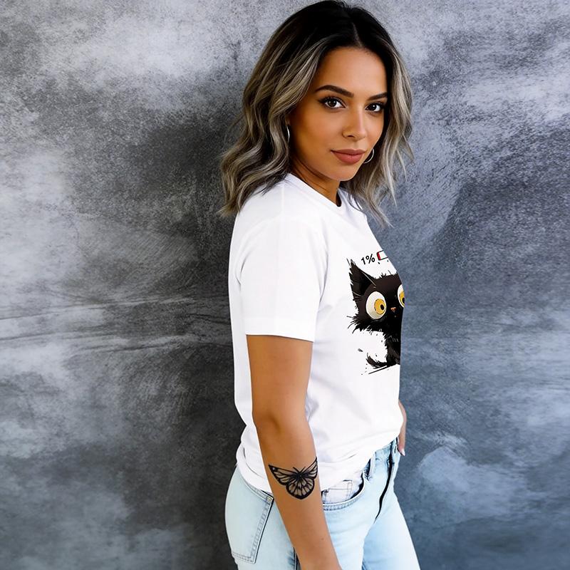 Graphic Casual Fashion Tshirt Summer Kitten Crew Neck Short Sleeve T-shirt Clothes Girls Anime Black Cat Print T Shirt for Women