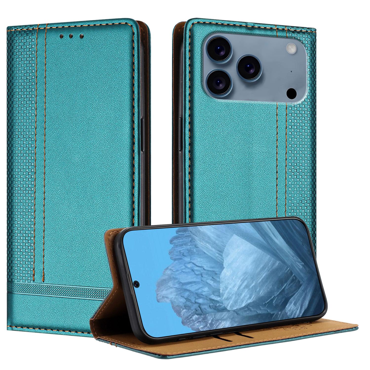 

For iPhone 17 Pro Max Case L-Shaped Grid Pattern Leather Stand Phone Cover with Card Slots E