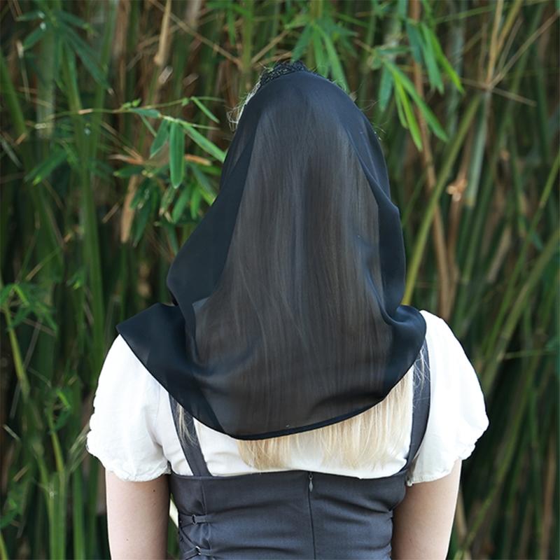 Stylish Black Chiffon Lace Wrap Elegant Women Headscarf Breathable Soft Scarf for Casual Outfits