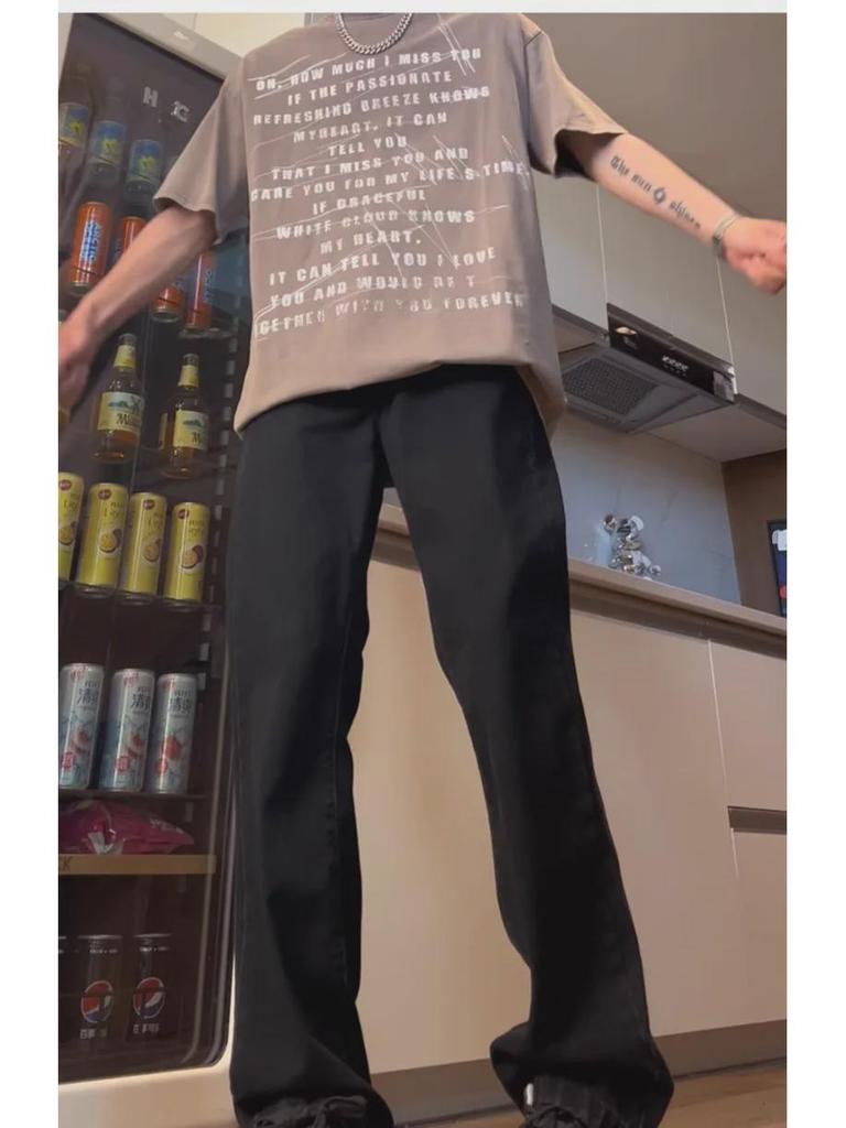 Light Blue Men's Flared Machete Jeans - Versatile American High Street Style, Straight Leg Summer Pants.