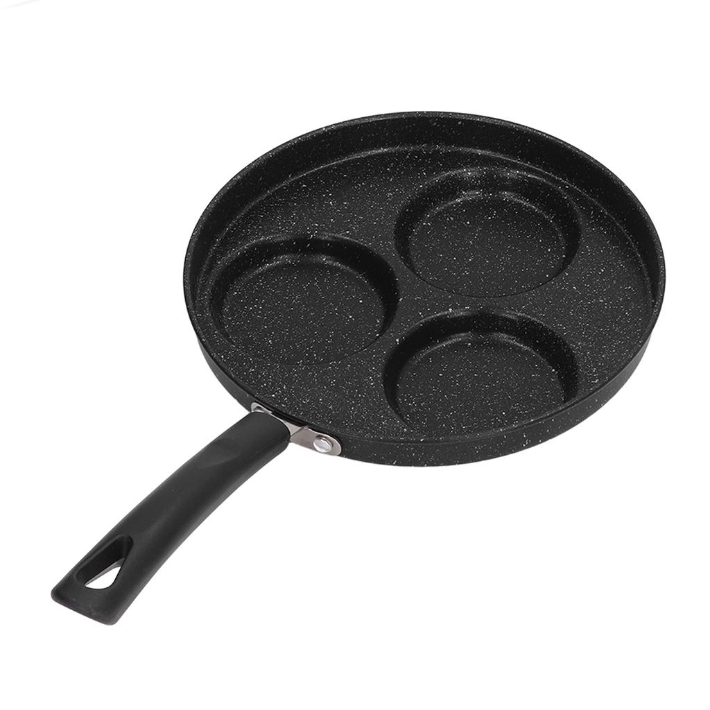 3 Cups Egg Hamburger Pan Metal Iron Heating Evenly Egg Cooker Pan with Comfortable Handle for