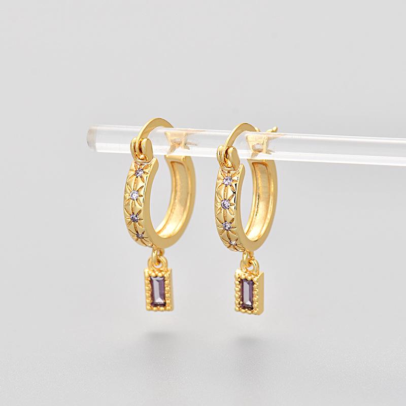 Fashion Colorful Zircon Square Huggie Earrings For Women Elegant Drop Ear Studs Jewelry Accessories