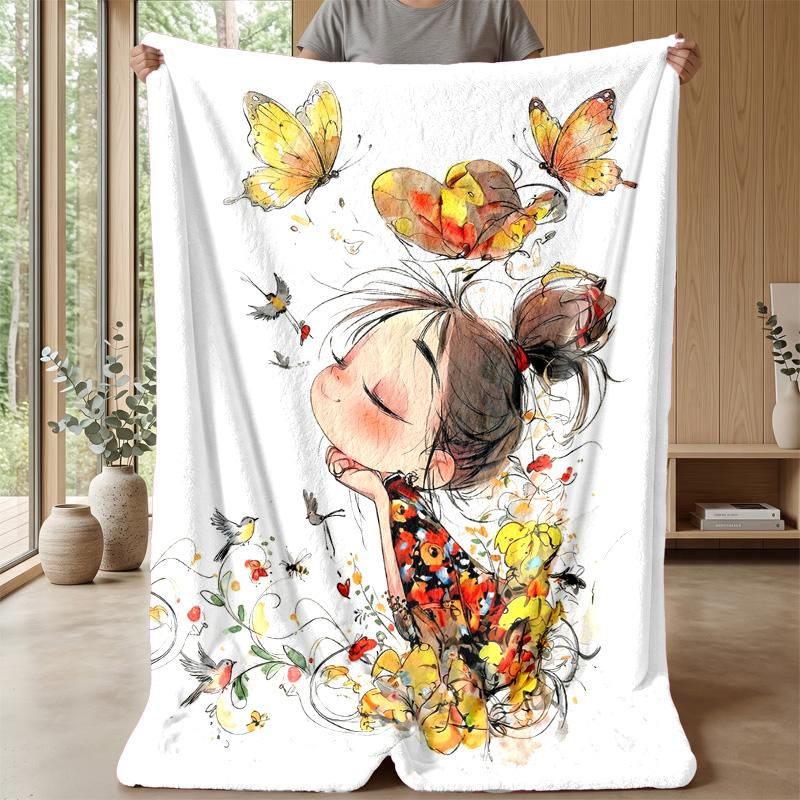 Butterfly Flower Art Collage blanket Personalized Name Flannel Blanket Soft Cozy Plush Throw for Sofa Bed Lightweight Home Decor