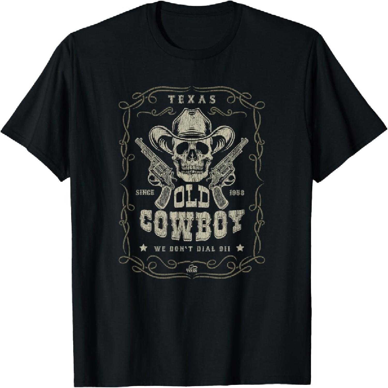 Skull with a Cowboy Hat and Colt Peacemaker Guns Texas T-Shirt S