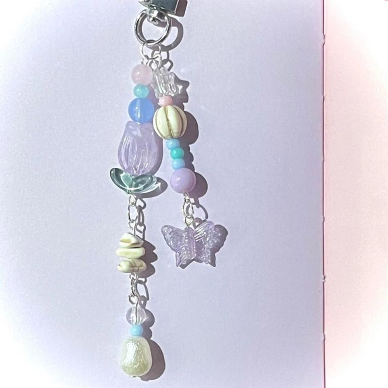 Unique Butterfly Phone Charm Fashionable Decorative Bead Keychain Lanyard Bag Pendant Accessory for Women Girls