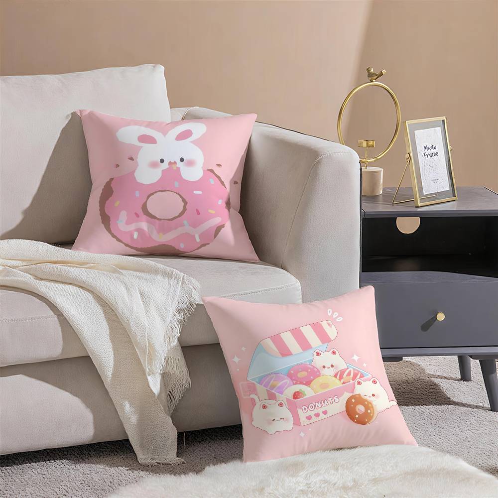 Food Lovers Cartoon Cute Donuts Pillow Case Silky Elegant Comfort Sofa Bed  Invisible Zipper Beach Pillowcase